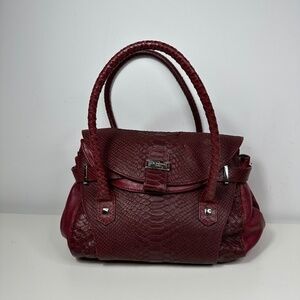 L.K.BENNETT LONDON BURGUNDY RED SNAKESKIN LEATHER  HANDBAG SATCHEL